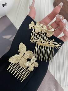 3 piezas Elegantes Pasadores de Cabello Casuales de Aleación de Zinc con Mariposas y Ramas Brillantes, Accesorios para el Cabello, Diademas de Boda, Regalos para Ella, Peines Laterales, Peines para el Cabello, Artículos Escolares