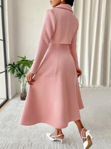 Amarilo Women's Elegant French Style Fashionable Textured Short Coat & A-Line Cami Dress Set Two Pieces - Pink - View 2