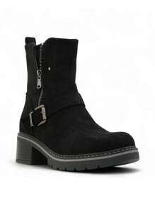 Vintage Distressed Suede Zipper Western Cowboy Ankle Boots - Noir - View 3