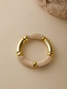 ORNAPEADIA 1 件波西米亚豹纹纯色树脂弹性手链，适合女士日常穿着和派对、礼物 - 圓形 - 查看 9