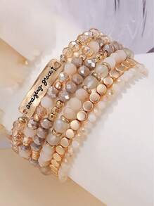 Set de 6 pulseras de cuentas de vidrio y CCB para mujeres, color raíz de loto, de verano