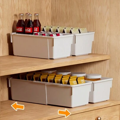 1PC多功能伸缩收纳盒储物箱塑料储物盒推拉式杂物可组装适用于家庭收纳篮抽屉桌面厨房冰箱橱柜