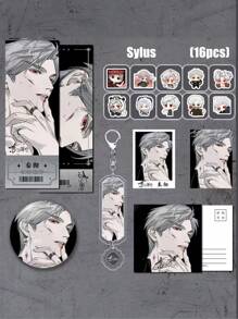 16pcs Love And Deep Space Anime/Game Fanart Sticker Pack, Including Qin Che Double-Flash Sticker, Wrapping Stick Stickers, Laser Ticket, And Keychain - Multicolor - View 8