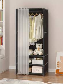 1pc Multi-Tier Simple Wardrobe Storage Cabinet, Home Bedroom Dust-Proof Storage Cabinet, Multi-Functional Storage Cabinet For Office, Dorm, Classroom, Floor-Standing Clothing Storage Rack, Valentine's Day - Black - View 2