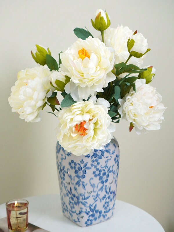 1 pieza, Flor artificial de peonía de seda de 25.6in/65cm, pétalos con borde quemado único, flexible y resistente al color - Para hacer pared de flores DIY, decoración de escena, arreglo de florero en sala de estar y dormitorio, boda, fiesta, decoración festiva, decoración del hogar, decoración de mesa, arreglo de habitación, San Valentín, regalo