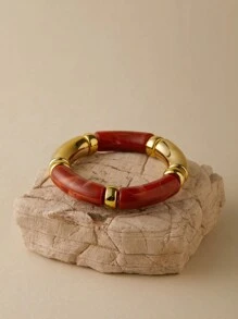 ORNAPEADIA 1 件波西米亚豹纹纯色树脂弹性手链，适合女士日常穿着和派对、礼物 - 圓形 - 查看 10