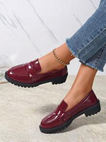 Vintage Style Women's Slip-On Leather Loafers With Bow Decor, Chunky Heel, Versatile For Spring & Autumn