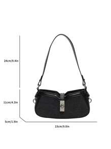 Bolsa de ombro bicolor da moda, bolsa de transporte para o trabalho e compras, bolsa elegante em formato de crescente, bolsa tiracolo feminina - Preto - Ver 8