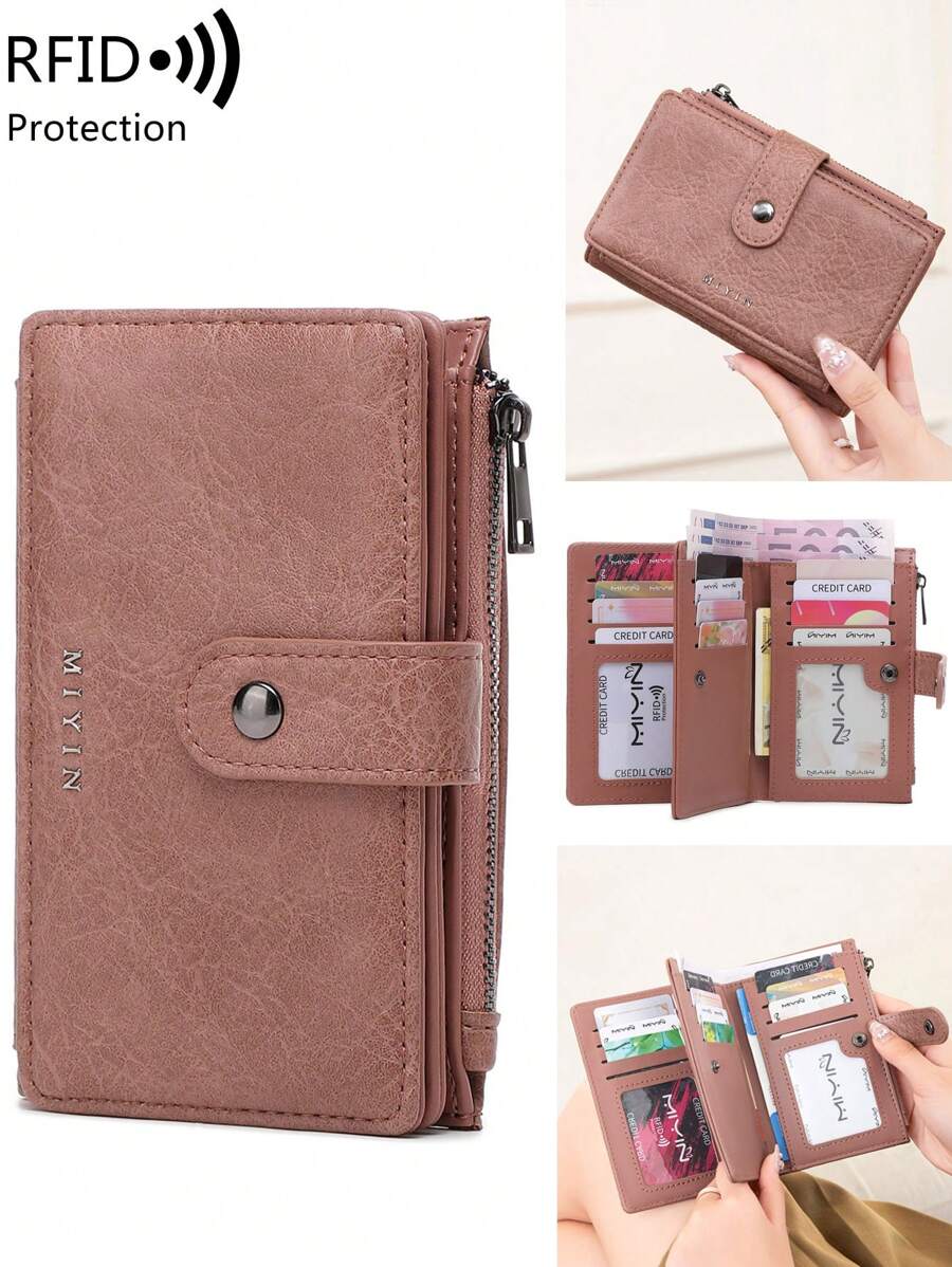 Ví ngắn đa năng chống RFID MIYIN kiểu cổ điển, nhiều ngăn đựng thẻ, unisex, ví đựng tiền xu kiểu cổ điển tiện dụng có khóa kéo và cửa sổ đựng thẻ ID, có thể đựng thẻ tín dụng, thẻ ID, tiền mặt, thư từ, thiết kế gập ba, ví có khóa kéo, quà Giáng sinh, quà Lễ Tạ ơn, quà sinh nhật, quà kỷ niệm, ví nữ, ví dài