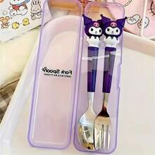 Juego de cuchara y tenedor con diseños de Gato Negro Meatball y Hello Kitty de Sanrio: Utensilios de cocina de acero inoxidable, set de 2 piezas, apropiado para restaurantes y food trucks