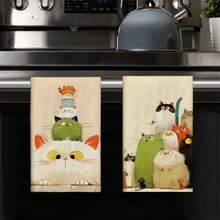 Cat Themed Kitchen Towel, Dish Drying Cloth, Soft And Absorbent Cleaning Rag, Decorative Hand Towel For Holiday, Kitchen Decor, Dining Table Decor, Home Accessories