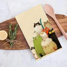 Cat Themed Kitchen Towel, Dish Drying Cloth, Soft And Absorbent Cleaning Rag, Decorative Hand Towel For Holiday, Kitchen Decor, Dining Table Decor, Home Accessories