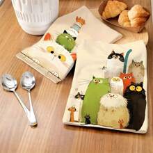 Cat Themed Kitchen Towel, Dish Drying Cloth, Soft And Absorbent Cleaning Rag, Decorative Hand Towel For Holiday, Kitchen Decor, Dining Table Decor, Home Accessories
