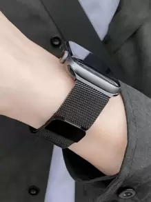 1pc Metal Magnetic Milanese Loop Band Compatible With Apple Watch Series 10/8/7/SE/Ultra 49/46/45/44/42/41/40/38mm, Stainless Steel Strap, Suitable For Women & Men, Summer Season - Black - View 3