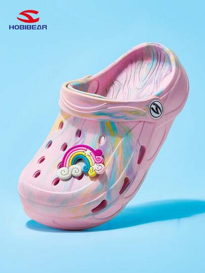 1 Pair Hobibear Pink Fashionable & Cute Wooden Clogs, Baby/Toddler Crawling Shoes, Casual Indoor Slippers, Suitable For Boys, Girls, Children, All Season