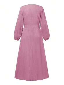 Women's Retro Long Sleeve Solid Color Dress, Spring/Autumn New Elegant Casual Comfortable Dress Ladies,Modest - Coral Pink - View 4