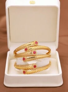 1/2/3 pièces Bracelet classique mode double rubis plaqué or 24 carats, diamètre de 60 mm ouvert aux extrémités, convient pour un usage quotidien pour femmes, boîte non incluse