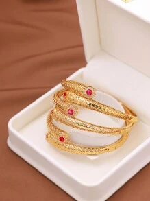 1/2/3 pièces Bracelet classique mode double rubis plaqué or 24 carats, diamètre de 60 mm ouvert aux extrémités, convient pour un usage quotidien pour femmes, boîte non incluse