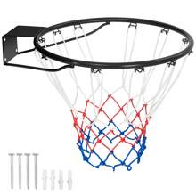 Homasis 15'' Basketball Rim Wall Door Mounted Basketball Hoop W/ All Weather Net Black