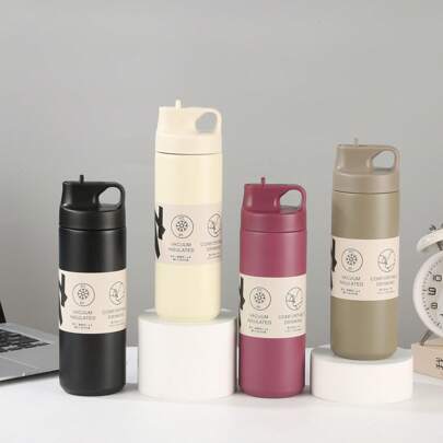 1 件 550ML/18OZ 吸管杯，304 不锈钢真空隔热带盖玻璃杯，便携式旅行杯，水瓶，适用于户外、露营