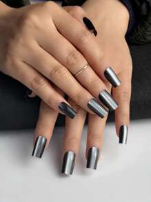 140pcs Medium Square BLACK Cateye Glossy Fake Nails Acrylic Press On Nails False Nails Tips Full Cover Artificial Nails For Women Manicure Salon Diy Black Nails