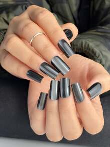 140pcs Medium Square BLACK Cateye Glossy Fake Nails Acrylic Press On Nails False Nails Tips Full Cover Artificial Nails For Women Manicure Salon Diy Black Nails