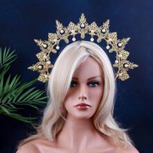 Goddess Crown Tiara Faux Pearl Metal Golden Crown Headband Hairband Fashion Vintage Hair Accessory 1pc Halloween - Gold - View 7