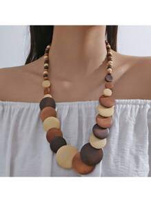 Handmade Wooden Bohemian Style Beaded Necklace, Can Be Worn For Travel, Party And Everyday. Wooden Products May Have Occasional Flaws, Not Considered Defective - Coffee - View 8
