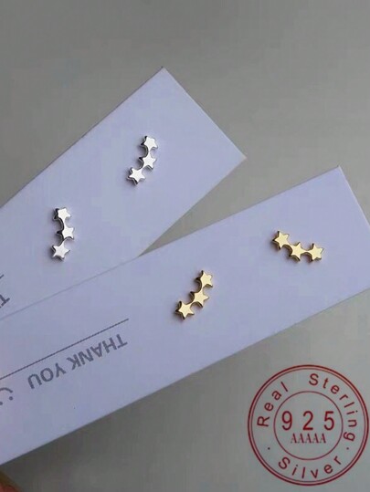 1 par de brincos minimalistas de estrela de cinco pontas com 3 estrelas pequenas banhados a ouro 14K banhados a prata esterlina 925 para meninas