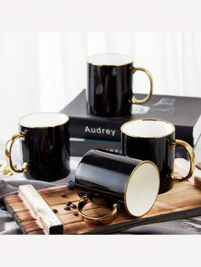 Ceramic Coffee Cup, Modern And Stylish Design, Handmade Gold Decoration, Black And Gold Cup Sleeve, Gold Rim Series Ceramic Tea Cup Coffee Cup Travel Mug, Suitable For Coffee, Tea And Milk, Exquisite And Elegant Top-Grade Fine Porcelain Cup - Black/White/Pink/Red/Orange/Blue/Green, Summer And Winter Drinkware, Birthday Gift, Holiday Gift Water Cup, Back To School