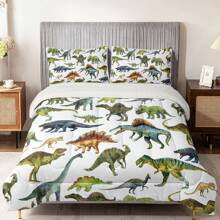 Cartoon Dinosaur Comforter Sets, Dinosaur Bed Set ,Sherpa Fleece-Backing Premium,Winter Lightweight Soft Microfiber Bedding With 2 Pillow Shams