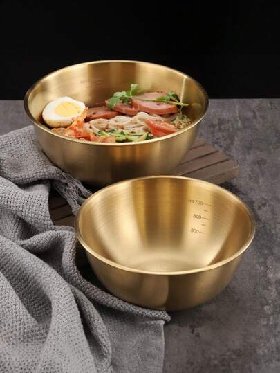 3pcs Stainless Steel Calibrated Mixing Bowls, Fruit Bowls, Salad Bowls, Serving Plates, Decoration For Kitchen, Dining Room, Living Room, Suitable For Wedding, Party, Gift, Birthday, Anniversary, Lunch Boxes, Bento Boxes, Back To School