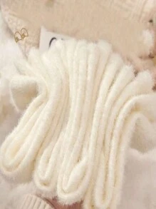 3 Paar weiße Socken für Frauen, warme Plüsch-Thermosocken mit süßen bestickten, witzigen Ausdrücken, zufälliger Stil, Herbst/Winter