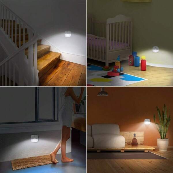 1 PIEZA Luz de sensor de movimiento interior - Luz de pared inalámbrica con pilas, adecuada para luces nocturnas inteligentes en baños, pasillos, baños, armarios y cocinas (Versión de doble color)