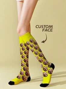 1pair Custom Face Knee High Socks, Custom Face Socks, Custom Photo Sock, Custom Printed Socks, Personalized Funny Face Socks, Custom Picture Socks, Put Any Face On The Socks, Anniversary Gift, Valentine Gift, Birthday Gift, Wedding Gift, Mother's Day Gift, Father's Day Gift, Best Friend Gift, Gift For Mom/Dad, Gift For Girlfriend/Boyfriend, Gift For Her/Him
