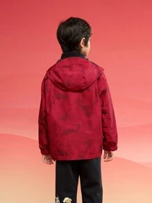 Balabala Boys' 2-In-1 Waterproof Spring Cotton Jacket, 2025 New Year Style - Red - View 2