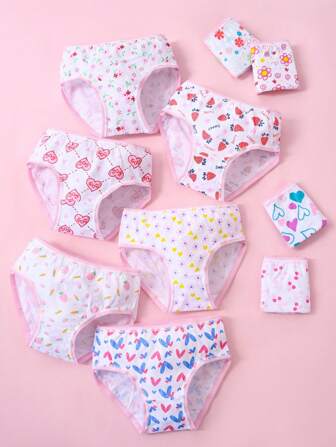 Set de 6 piezas de ropa interior de niña coreana aleatoria, con estampados florales y de zanahorias lindos, calzones y bragas cómodas para niñas pequeñas y niñas jóvenes