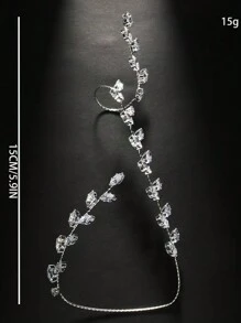 1pc Trendy bladontwerp Kristaldecoratie gekoppelde vingerhandketting, chique en minimalistische accessoire