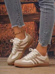 Women's Fashion Sneakers, PU Leather Casual Shoes, White Tennis Low-Top Shoes, Women's Lace-Up Athletic Shoes