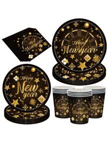 10Pcs New Years Plates And Napkins Disposable, Happy New Year Disposable Tableware Tablecloths Plates Napkins Cups For New Years Eve Party Decorations Supplies 2025 - Multicolor - View 2