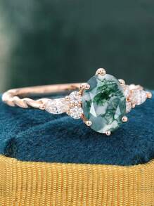 1pc Rose Gold Asymmetrical Mossy Women's Ring, Engagament/Wedding Ring, Synthetic Cubic Zirconia Stone, Anniversary/Christmas/Valentine's Day Gift For Her, Jewelry Ring,Mom,Mother,Mother's Day,Gift