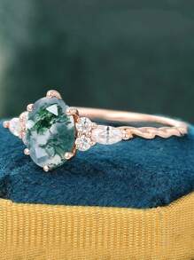 1pc Rose Gold Asymmetrical Mossy Women's Ring, Engagament/Wedding Ring, Synthetic Cubic Zirconia Stone, Anniversary/Christmas/Valentine's Day Gift For Her, Jewelry Ring,Mom,Mother,Mother's Day,Gift
