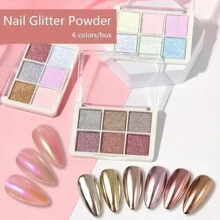 1pc 6 Colors Solid Magic Mirror Nail Powder, Solid Gold Powder, Aurora Powder Manicure Magic Mirror Powder, Solid Mirror Powder