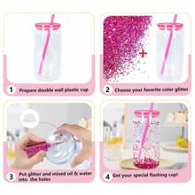 25 PACK/ 50 ACK 16 Oz Plastic Snow Globe Tumbler With Pre Drilled Hole Double Wall Clear Plastic Snowglobe Cup Iced Coffee Boba Juice Soda Beer Can Shaped Water Tumbler With Colored Lid And Straw, Silicone Plug For Diy Glitter & Uv Dtf Transfers - 25 pcs Clear(Mixed 5 Color Lids) - 查看 7