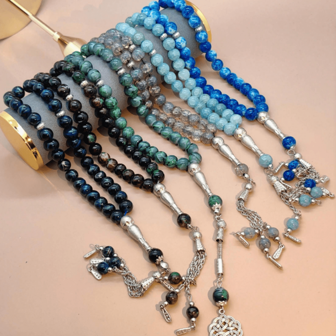 33 件阿拉伯风格男士玻璃串珠手链/10 毫米