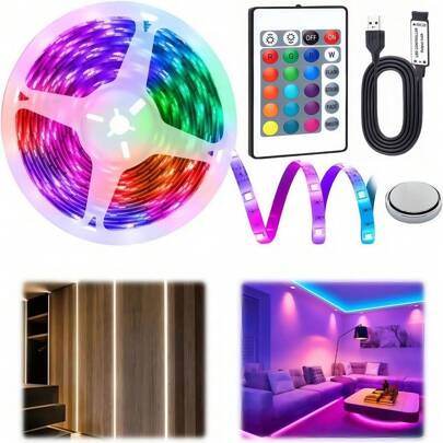 1 Stück 2 bis 30 Meter LED Licht, USB 5V RGB LED Licht, Gästezimmer Licht mit Fernbedienung, selbstklebende Leuchtdioden LED Streifen, RGB LED Streifen mit 16 Farbwechseln und 4 dynamischen Modi, verwendet für Dekorative LED Beleuchtung in TV Küchen, Partys, Bars, Fluren usw.