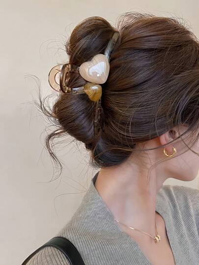 1 件高端混色大号心形发夹，发夹发饰，情人节送给女士的简约清新优雅礼物发夹发夹发夹发夹接发夹，学校用品，学院秋冬发饰，适合女士度假装扮