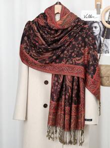 1 件女士奢华佩斯利花卉刺绣流苏围巾，时尚围巾，优雅舒适，四季皆宜，适合日常穿着 - 佩斯利花紋刺繡披肩 - 查看 17