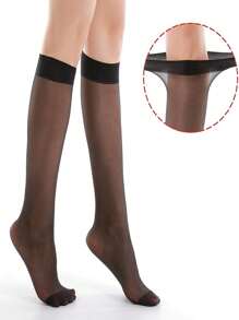 4 Pairs Women Solid Color Silk Mid-Calf Socks, Casual Everyday Wear