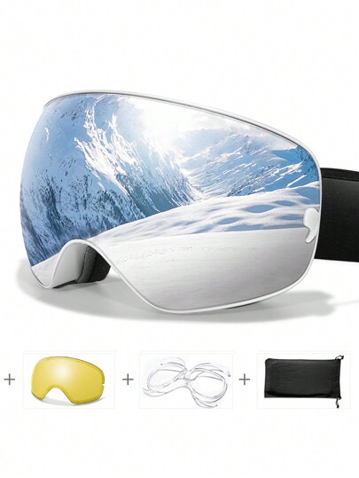 1 Pair Fashion Ski Goggles With Night Vision Enhanced Replaceable Lens/Black Replaceable Lens, Ski Goggle Lenses, Anti-Fog Lens, Detachable Lens For Outdoor Skiing, Snowboard Sports Easy Comfort Casual Outfits Outdoor Cycling Glasses For Summer Beach Vacation,Outdoor,Travel Skiing Snow Windproof